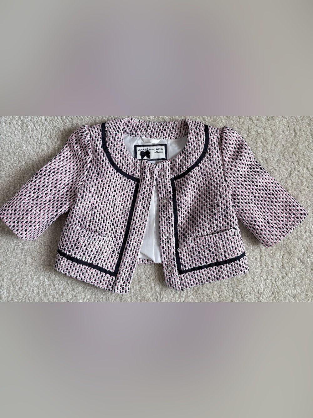 Janie and Jack Pink & Navy Blur Textured Tweed Jacket